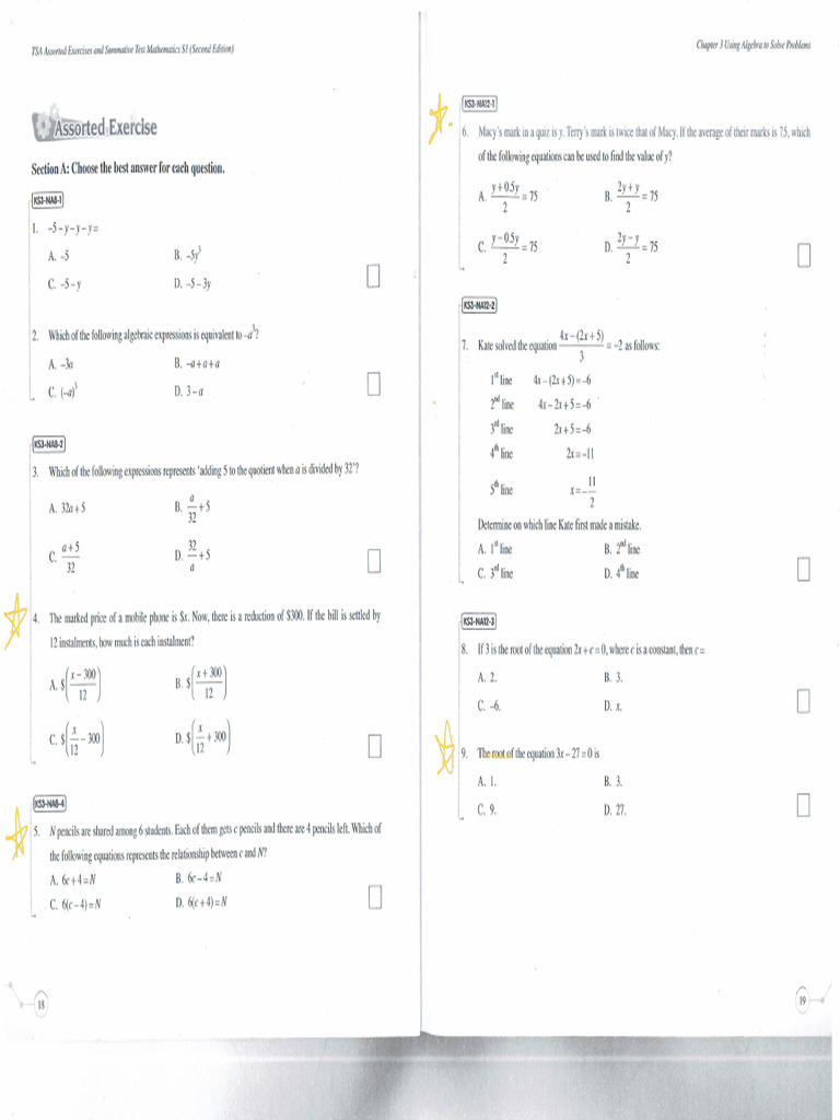 5 Ch2 Algebra (LQ & MC) Math Lesson 4 | PDF