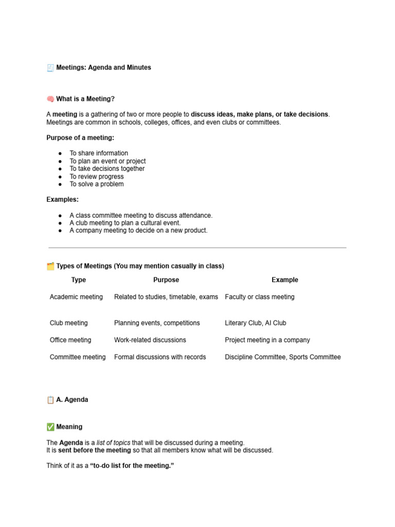 Meeting Agendas and Minutes Guide | PDF | Memorandum