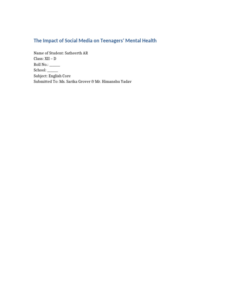 Social Media's Effects on Teen Mental Health | PDF | Social Media ...