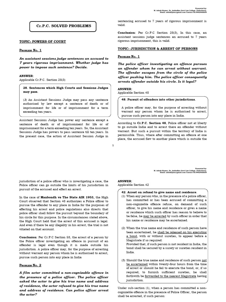 CRPC Solved Problems 2 | PDF | Arrest | Arrest Warrant