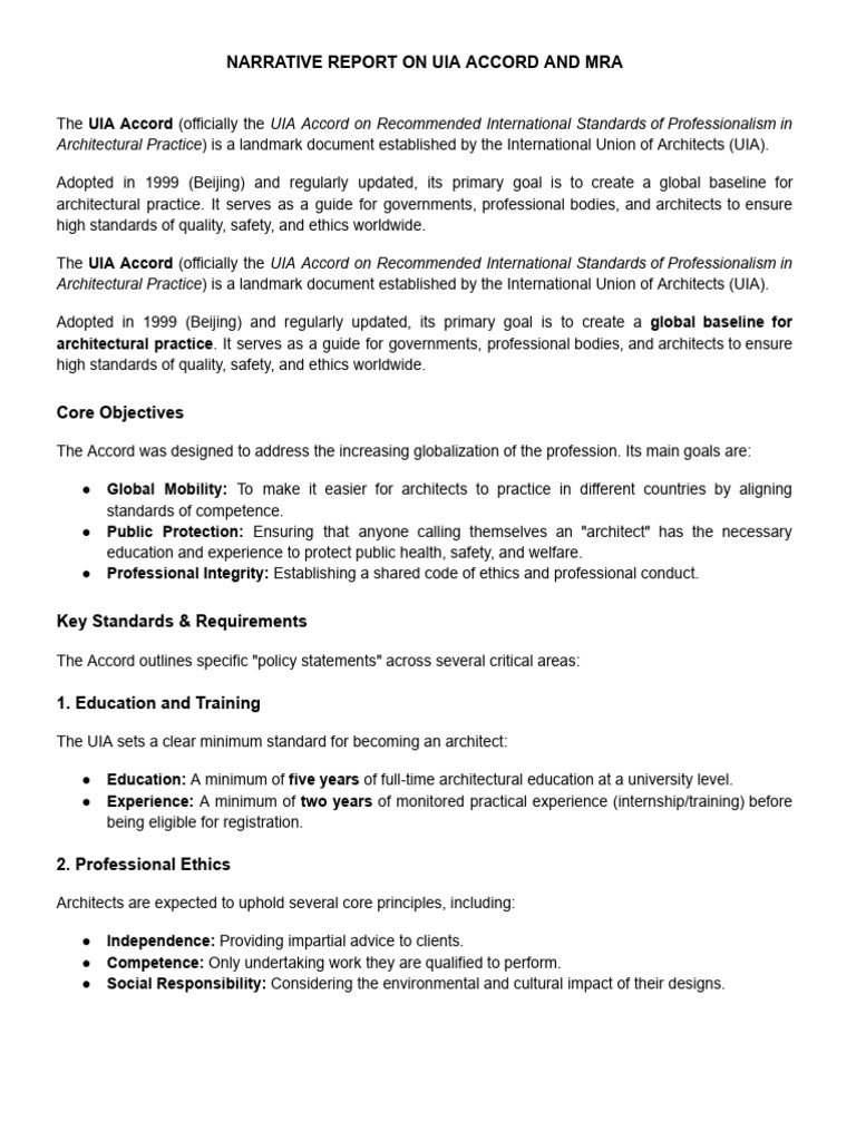 NARRATIVE REPORT ON UIA ACCORD AND MRA | PDF