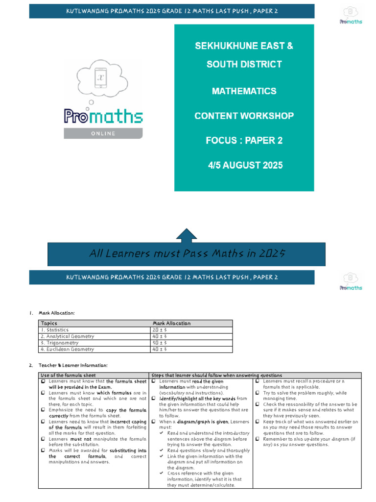 Grade 12 Maths Exam Prep Guide 2025 | PDF | Quartile | Descriptive ...
