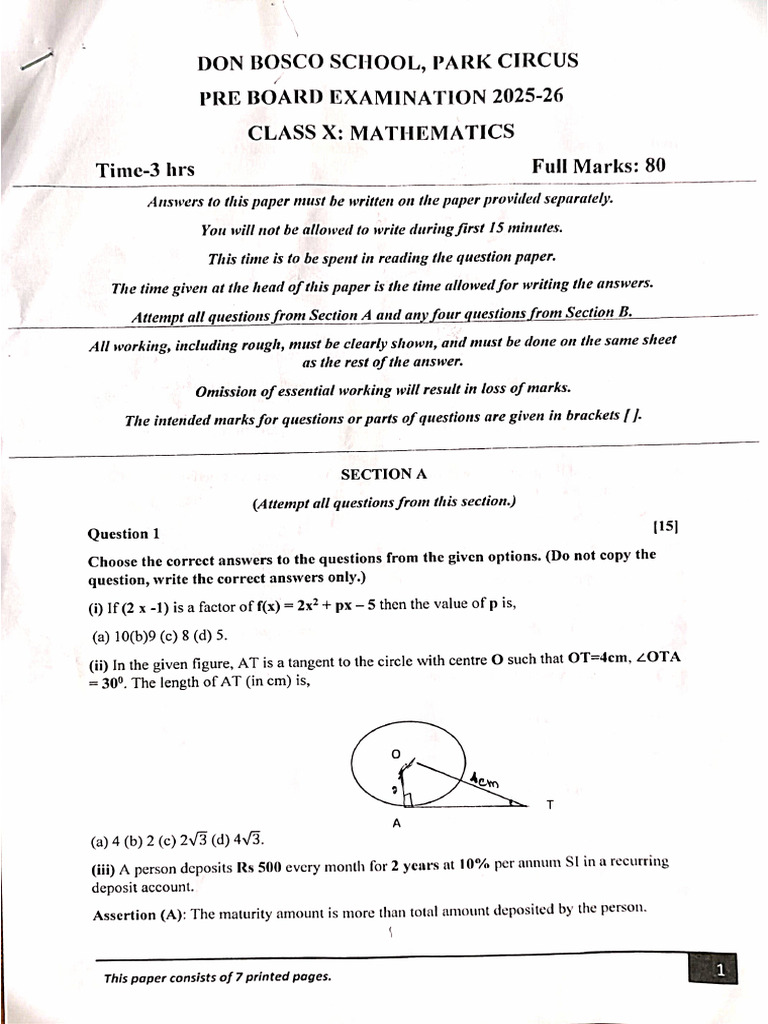 Mathematics Pre Board | PDF