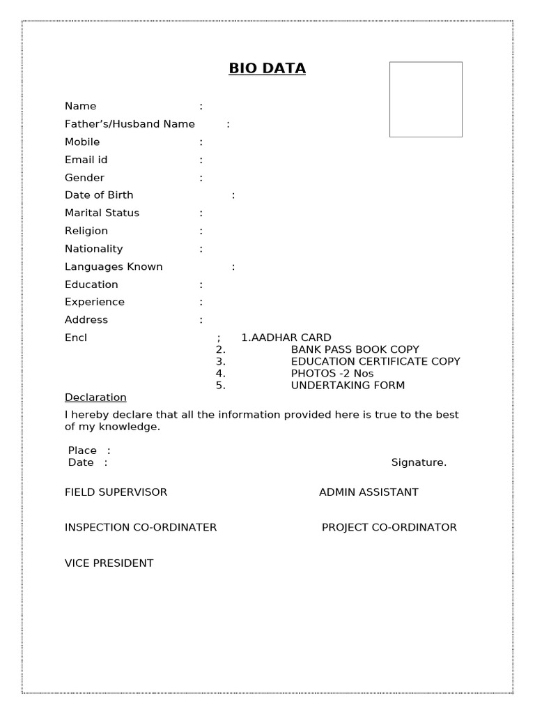 Comprehensive Bio Data Template | PDF