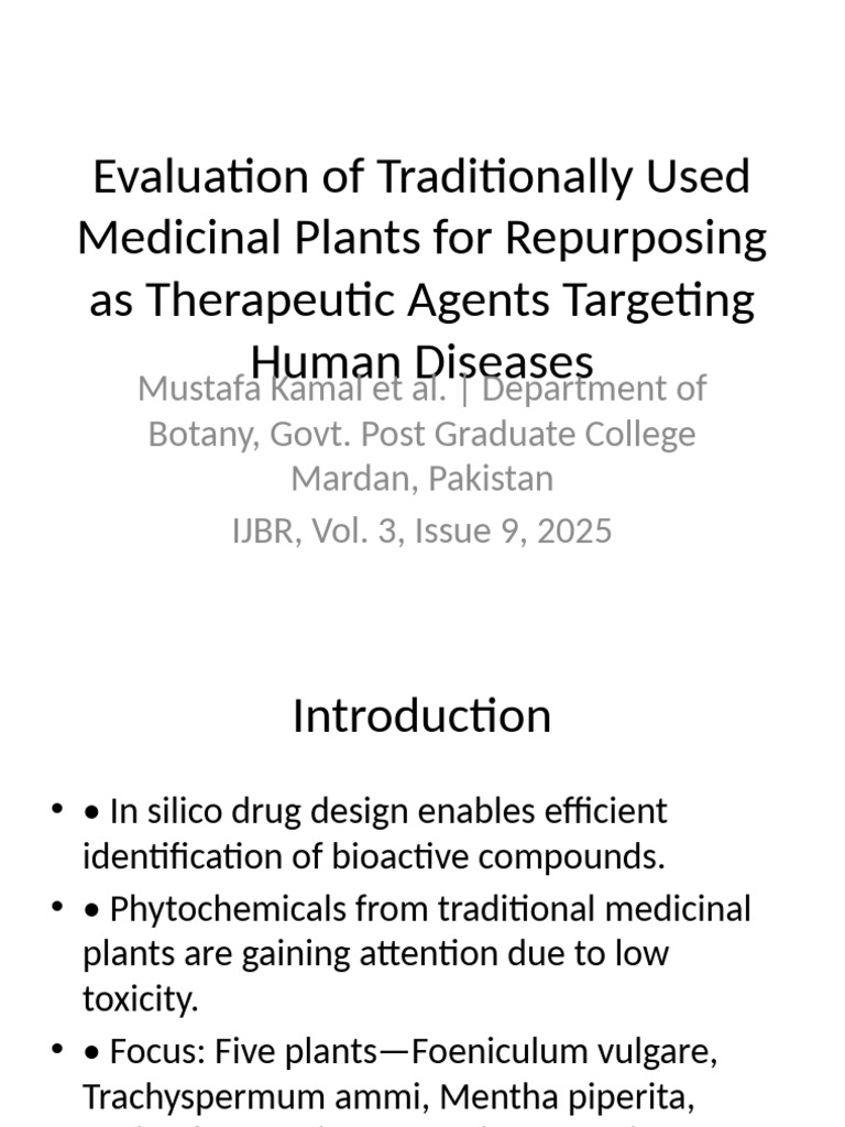 Repurposing Medicinal Plants for Disease Therapy | PDF | Biotechnology ...