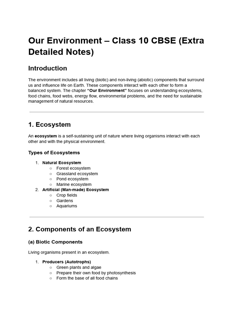 Class 10 CBSE Environment Notes | PDF | Ecosystem | Food Web