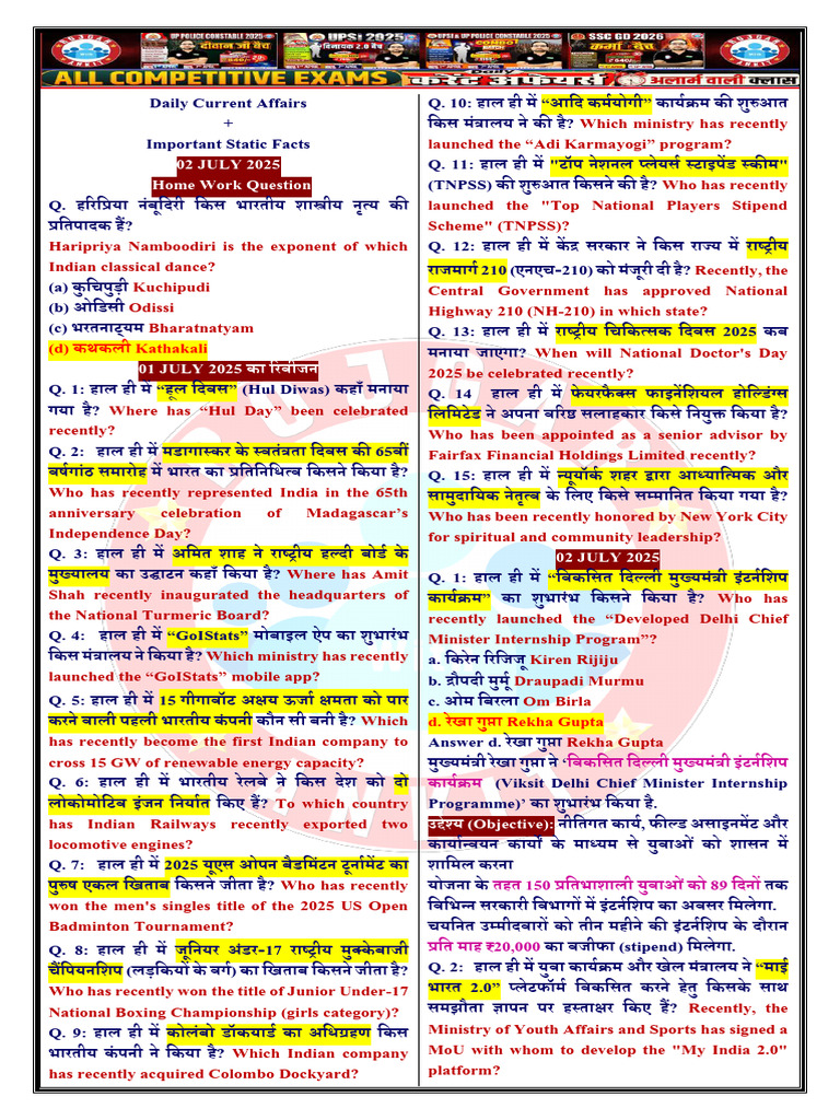 Current Affairs Today 02 July Current Affairs 2025 @Co | PDF
