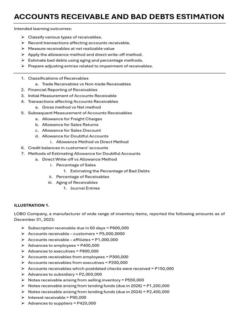 Accounts Receivable & Bad Debts Guide | PDF | Bad Debt | Financial ...
