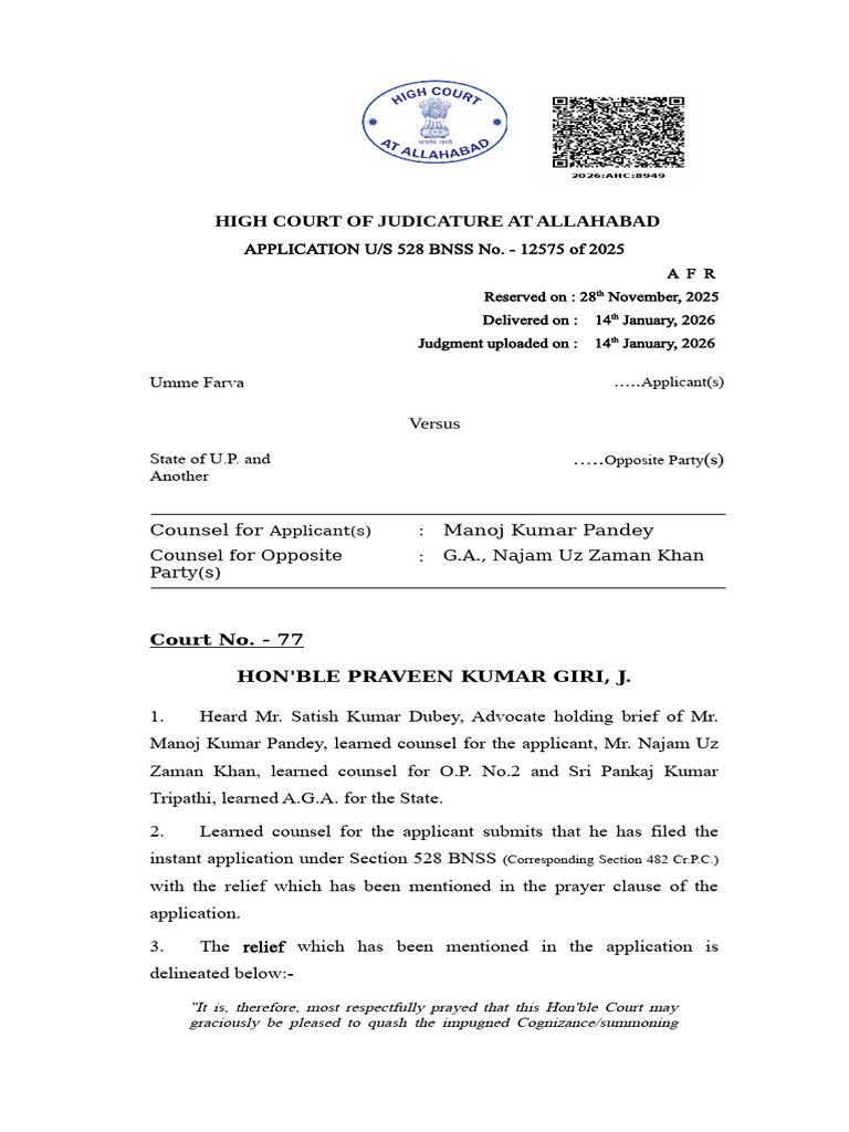 High Court Judgment on Application U/S 528 | PDF | Criminal Law | Law ...