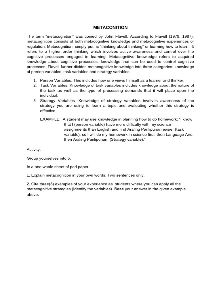 Understanding Metacognition and Its Variables | PDF