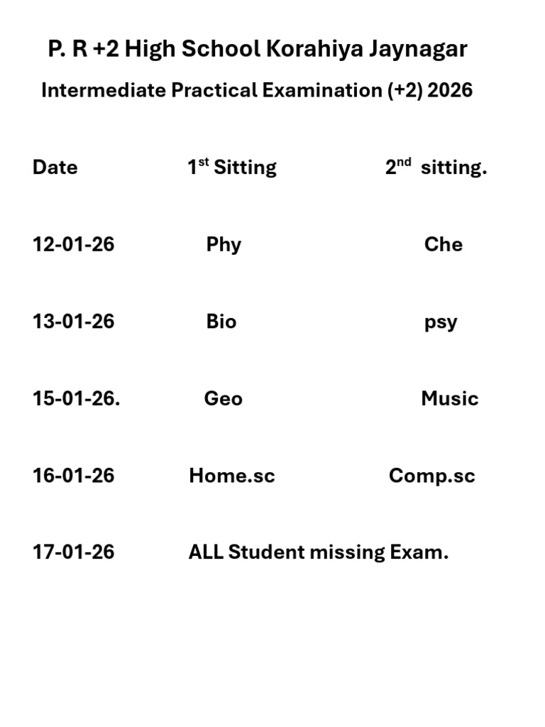 +2 Practical Exam Schedule 2026 | PDF