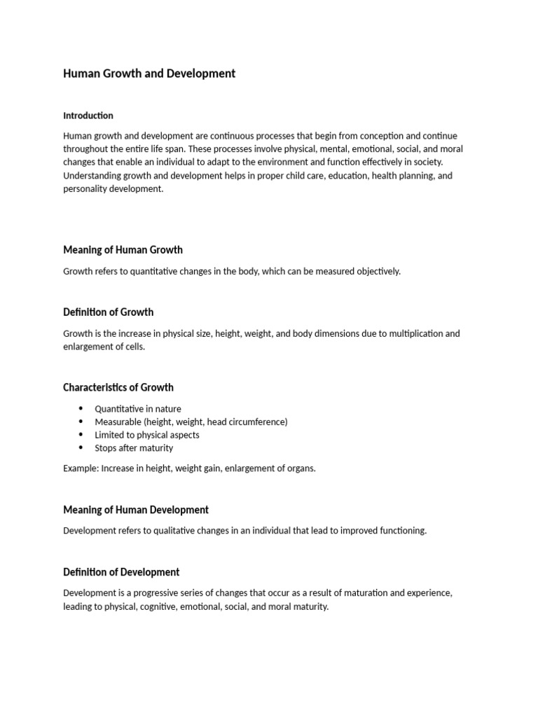 Human Growth and Development Overview | PDF | Nutrition | Diet & Nutrition