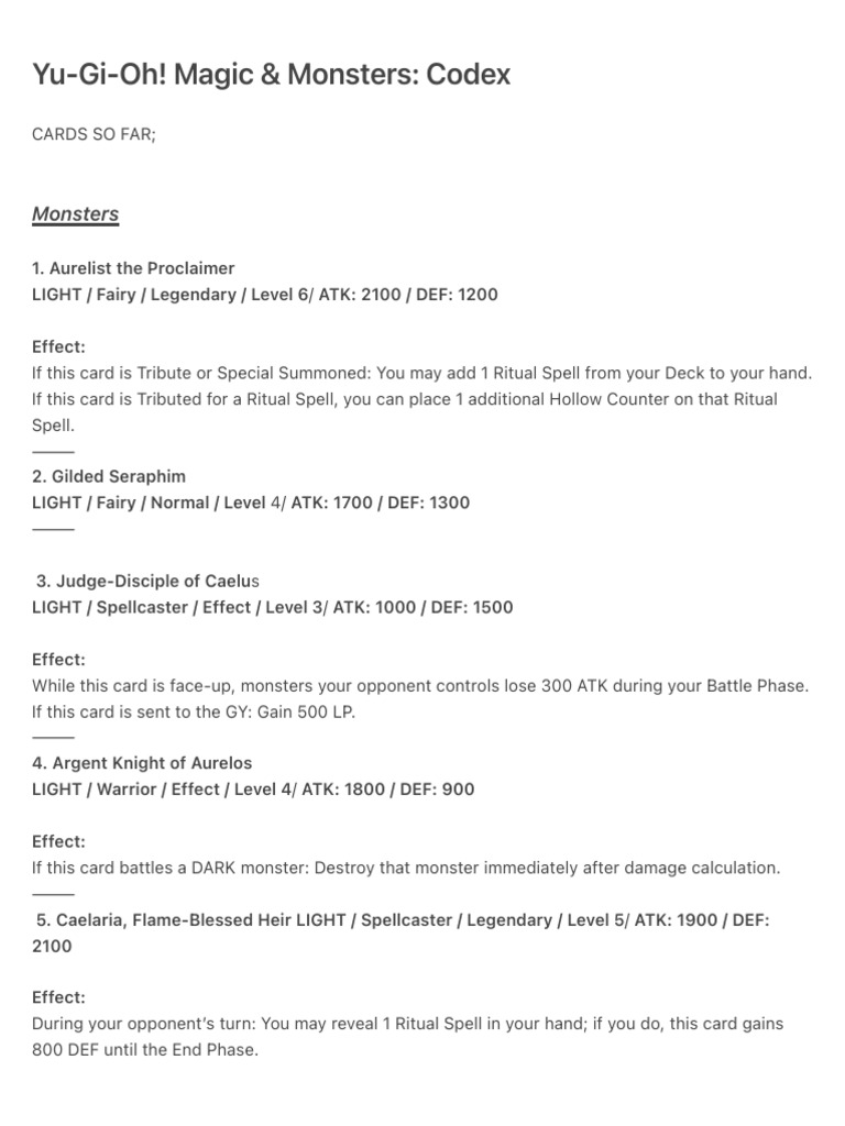 Yu-Gi-Oh! Ritual Monster Card List | PDF