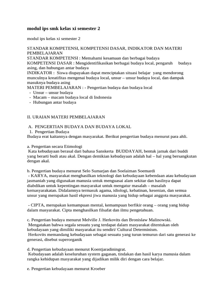 Modul IPS SMK Kelas XI Budaya Lokal | PDF