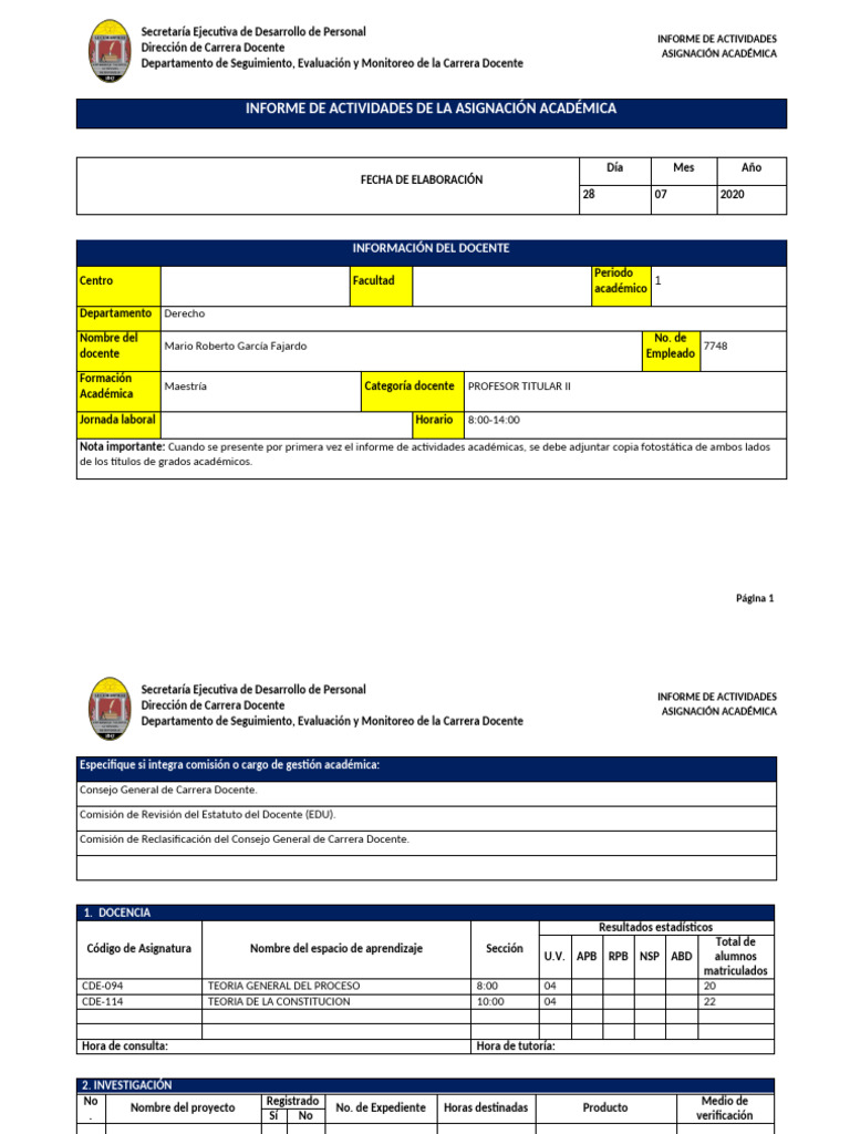 Informe de Actividades Académicas 2020 | PDF | Maestros | Aprendizaje