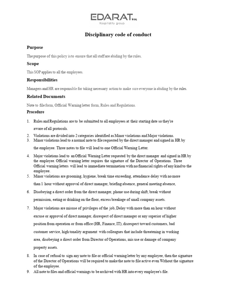Employee Disciplinary Code Overview | PDF