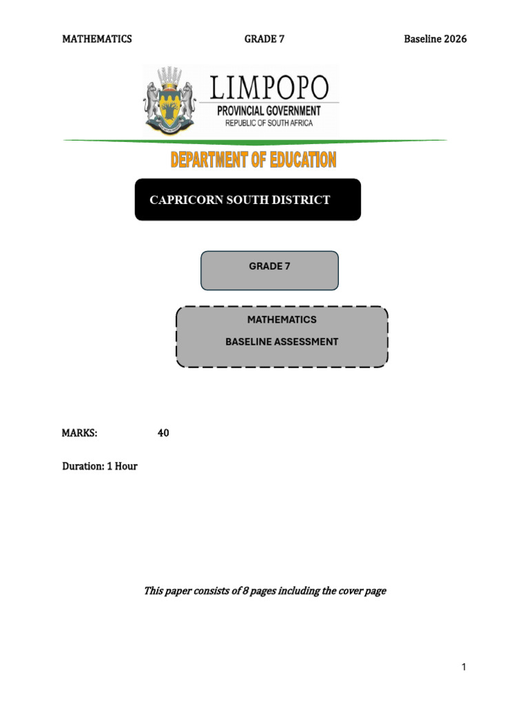 Grade 7 Mathematics Baseline Assessment | PDF | Numbers | Discrete ...