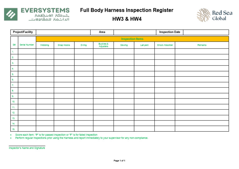 Full Body Harness Inspection Log | PDF