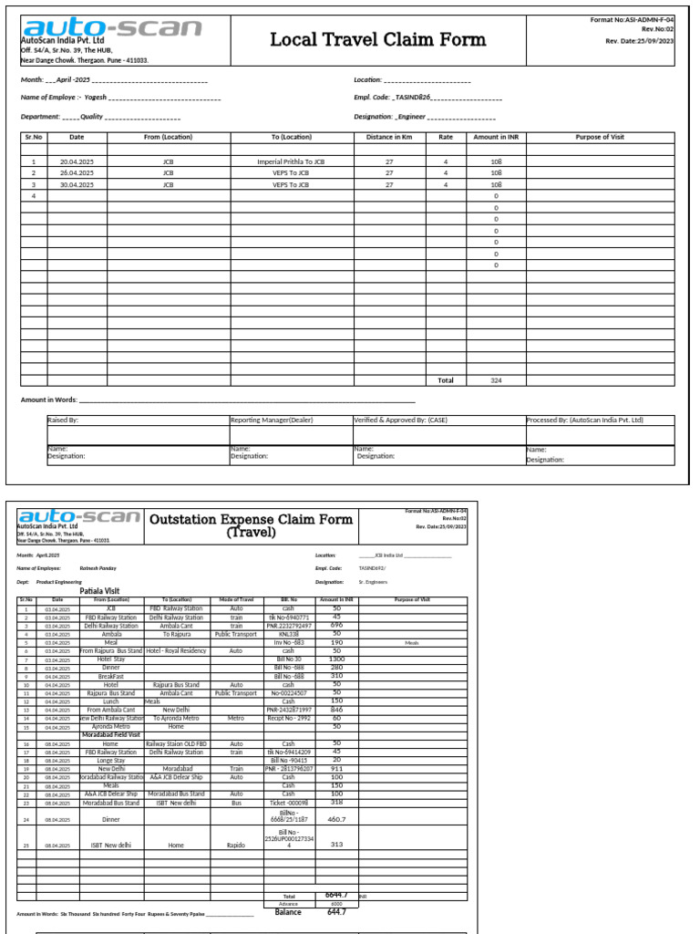 Local Travel Claim Form Template | PDF | Meal | Transport