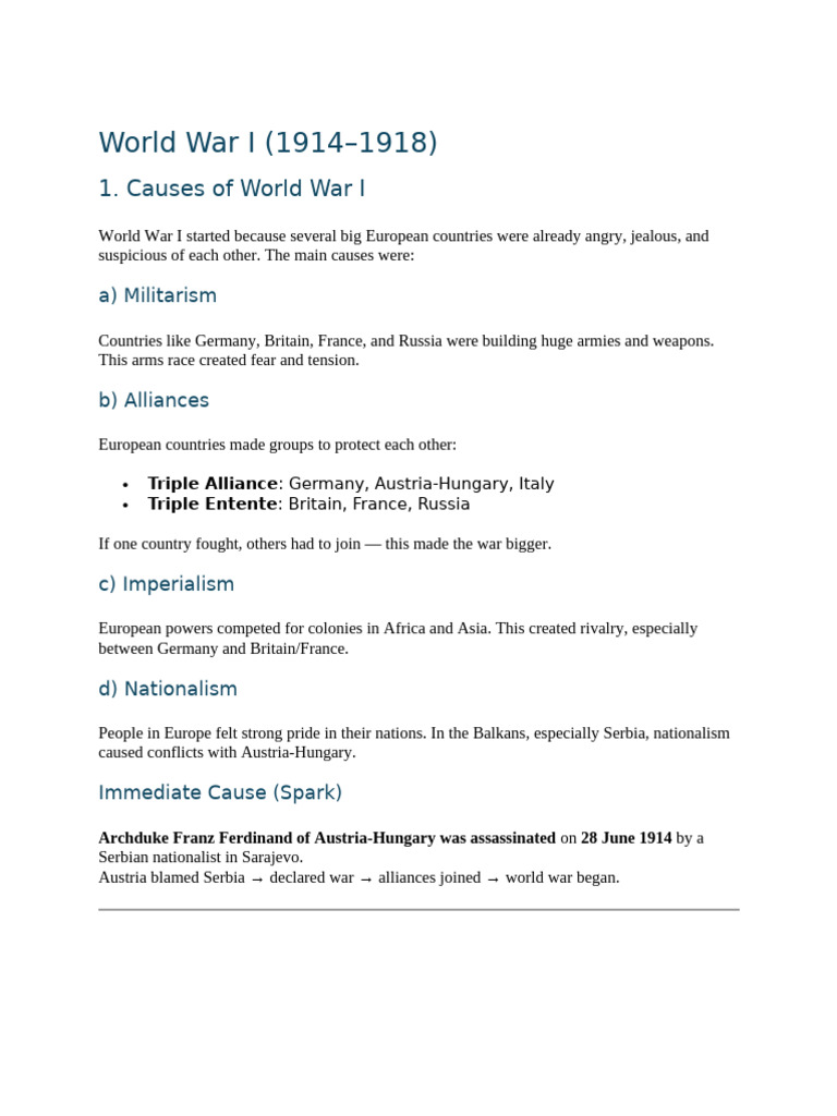 World War I Easy Notes | PDF | World War I | Allies Of World War I