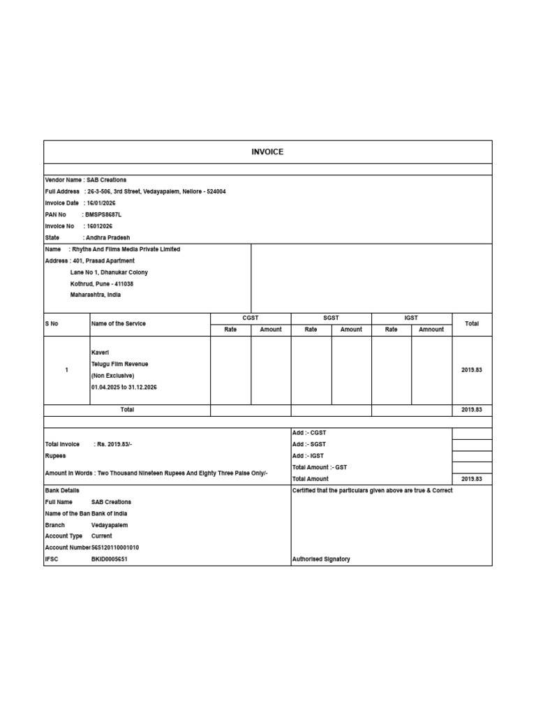 VDoJar Rhythm OTT Invoice - Sheet2 | PDF