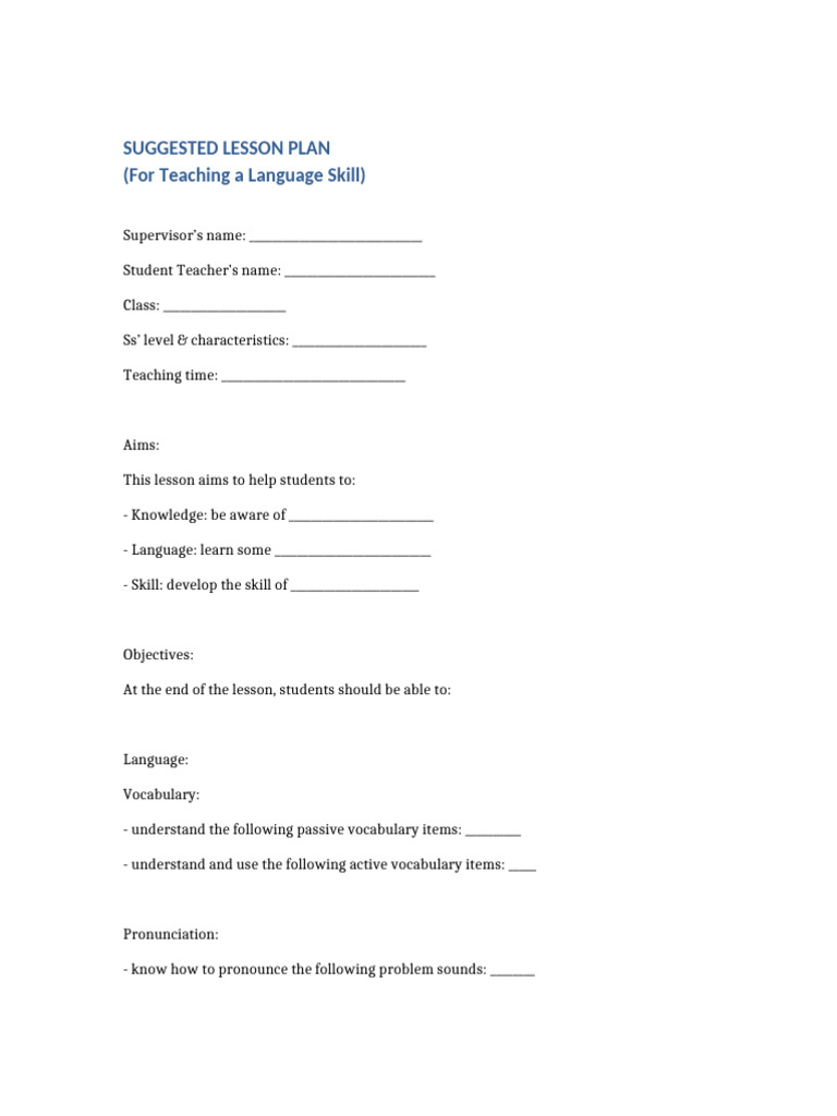 Language Skills Lesson Plan Template | PDF