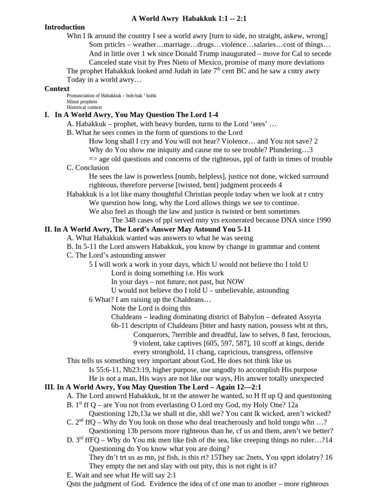 When Everything is Awry Habakkuk 1 | PDF | Religious Belief And ...