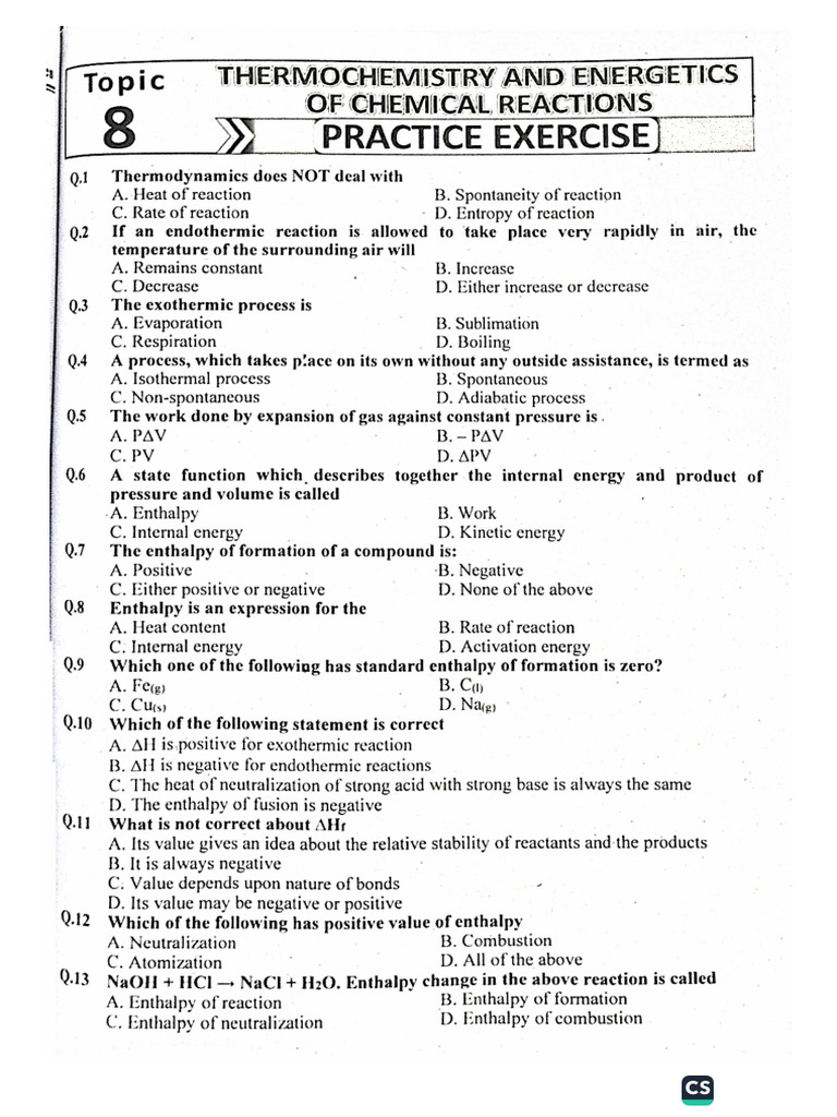 Practice Sheet Thermochemistry Copy 1764307166722 | PDF