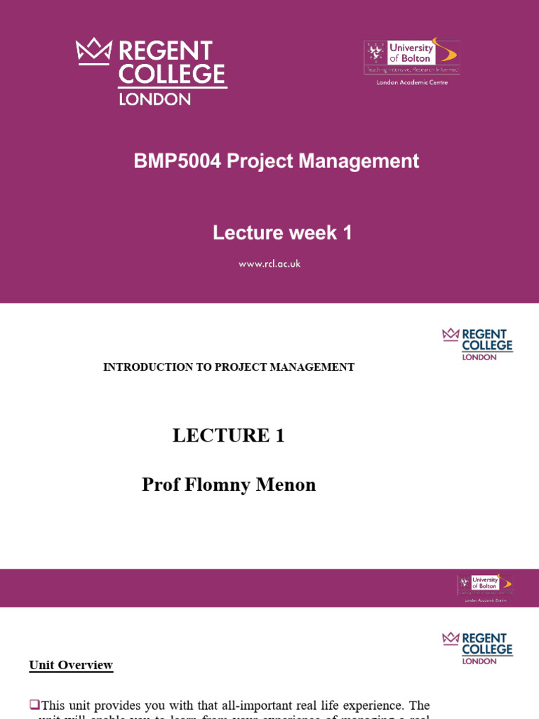 BMP 5004 Lecture Week 1 | PDF | Project Management | Risk
