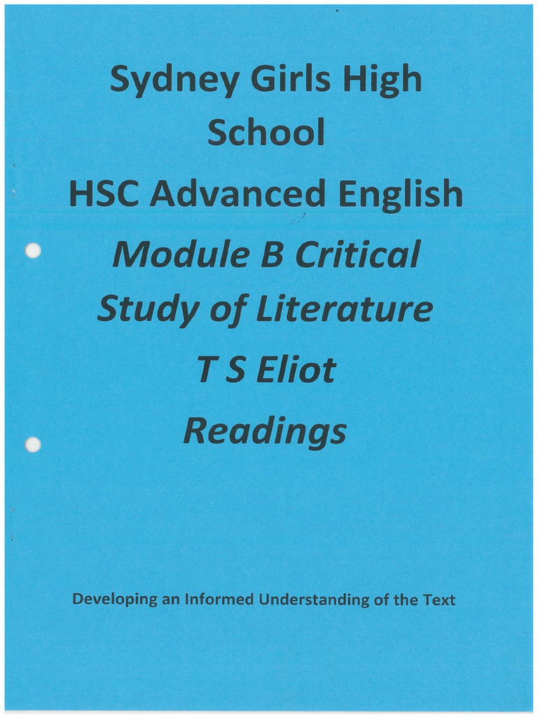 BOOKLET Module B Critical Study of Literature - T.S. Eliot Readings ...