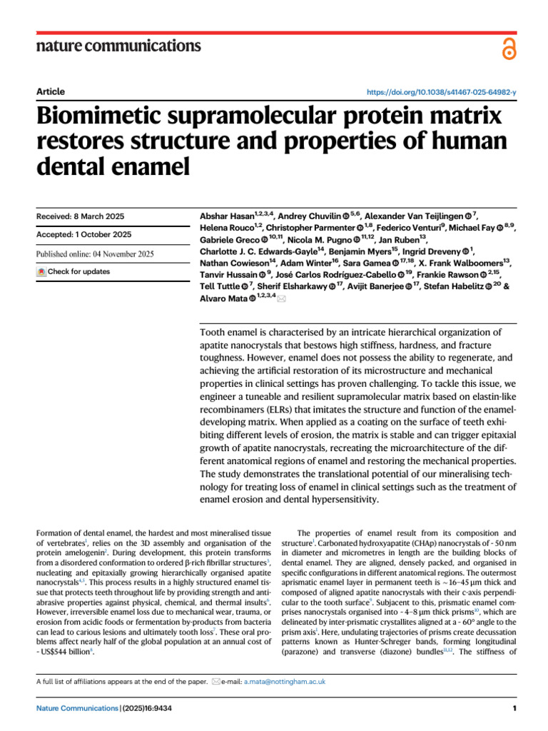 Restoring Dental Enamel with Biomimetic Matrix | PDF | Tooth Enamel ...