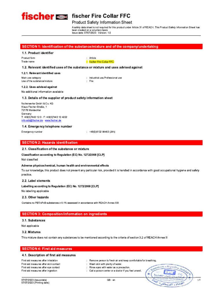 Fire Collar - FFC Msds | PDF