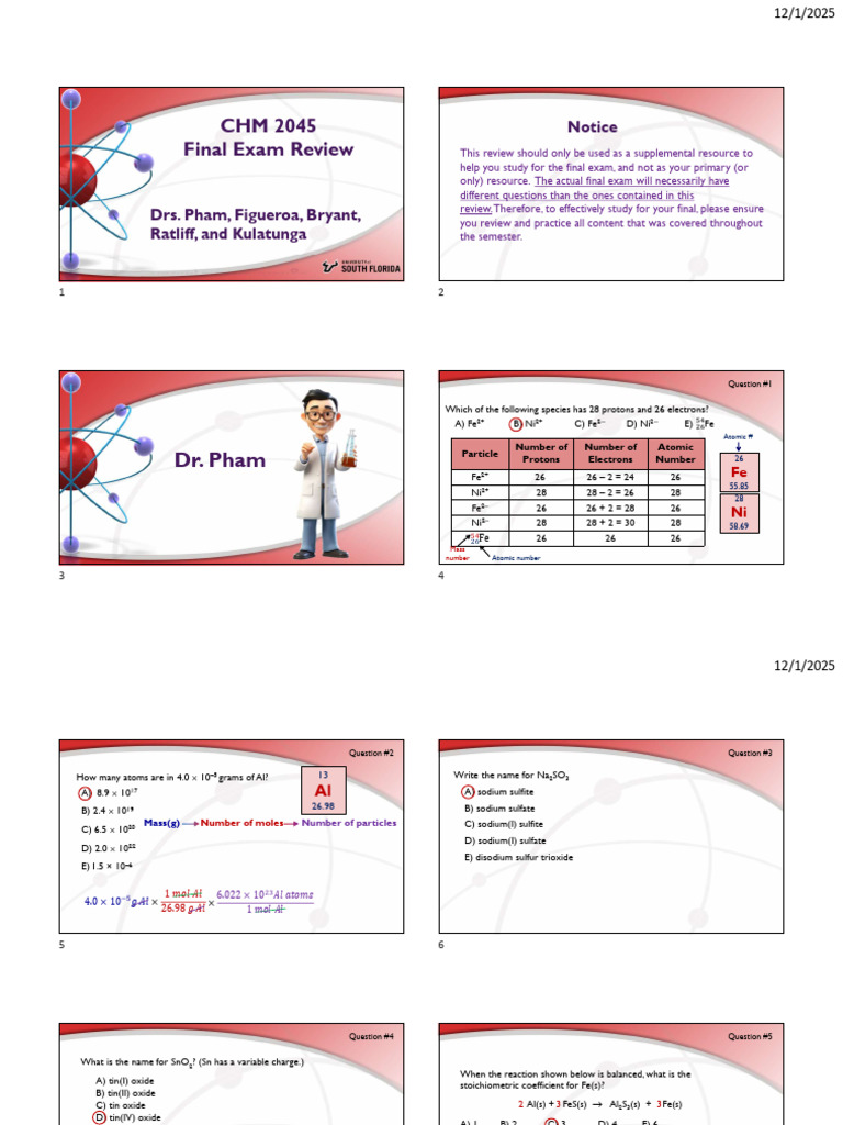 CHM 2045 Final Exam Study Guide | PDF | Mole (Unit) | Solubility