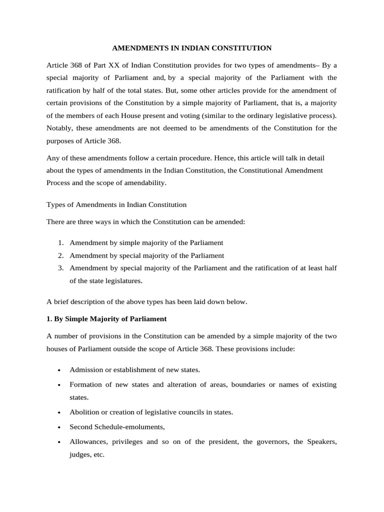 Types of Amendments in Indian Constitution | PDF | Constitutional ...
