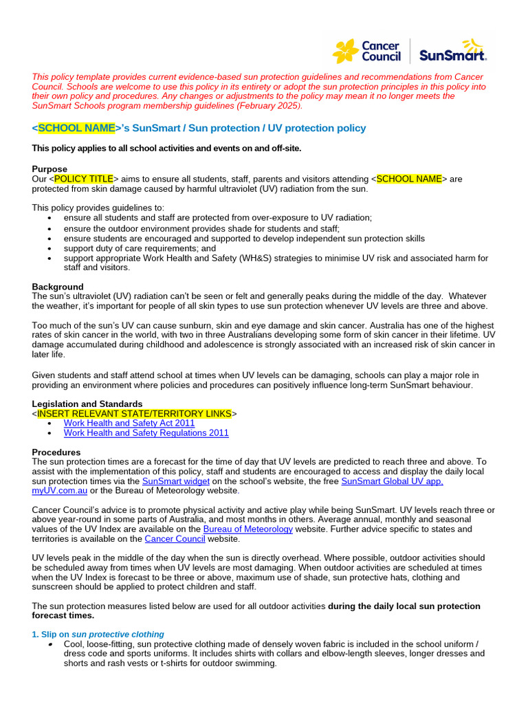 Sun Protection Policy for Schools | PDF | Sunscreen | Ultraviolet