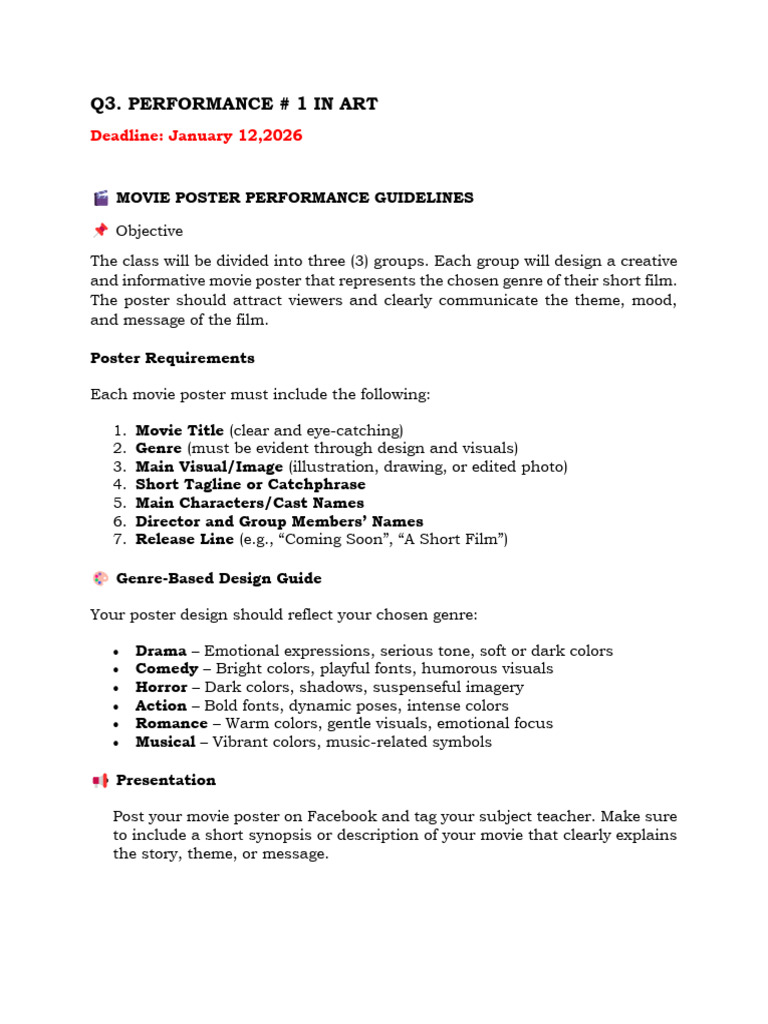 Art Performance Project Guidelines | PDF | Creativity | Poster