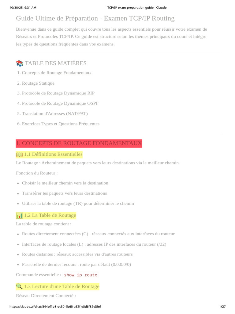Guide de Préparation Examen TCP/IP Routing | PDF