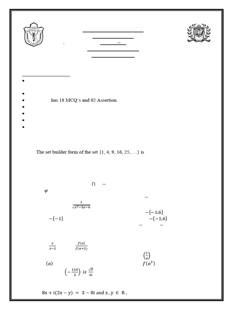 Class XI Mathematics Sample Paper 2025-26 | PDF | Variance | Mathematics