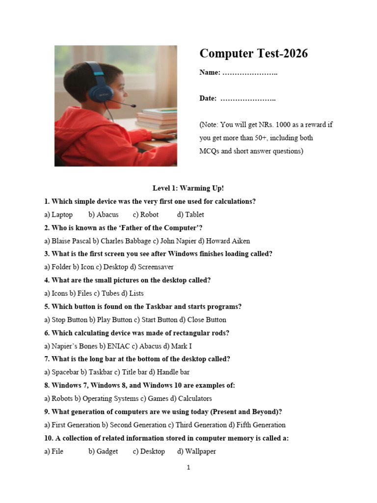 Computer Knowledge Test 2026 | PDF | Microcomputers | Computer Keyboard