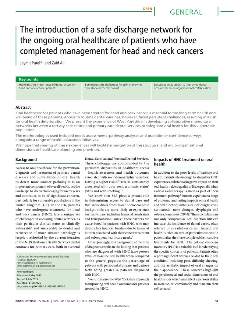Enhancing Dental Access for HNC Patients | PDF | Oral Hygiene | Human Tooth