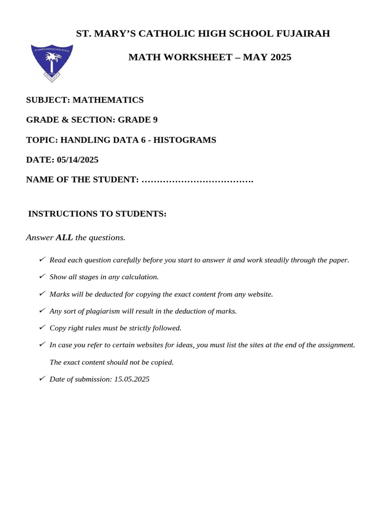 Grade 9 Math: Handling Data & Histograms | PDF