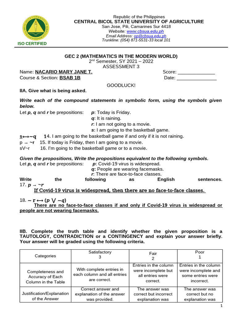 GEC 2 Mathematics Assessment Guide | PDF | Mathematics