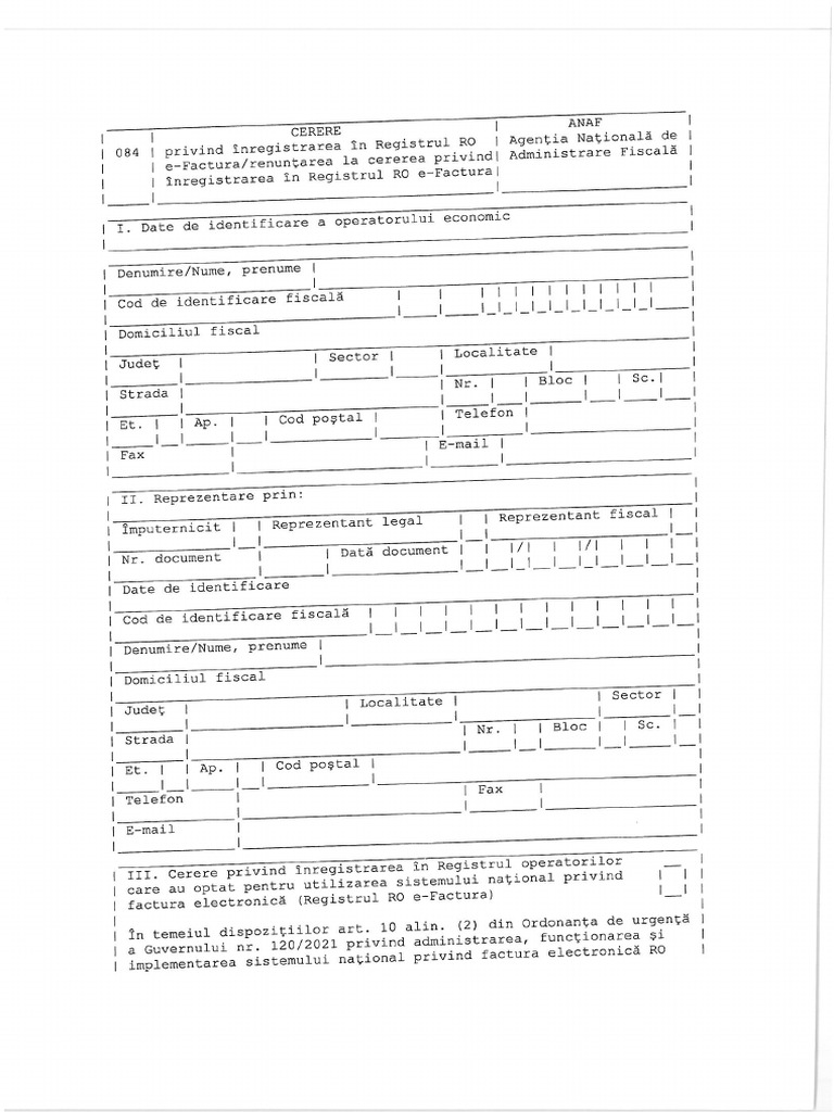 Formular 084 Inregistrare Sistem EFactura | PDF