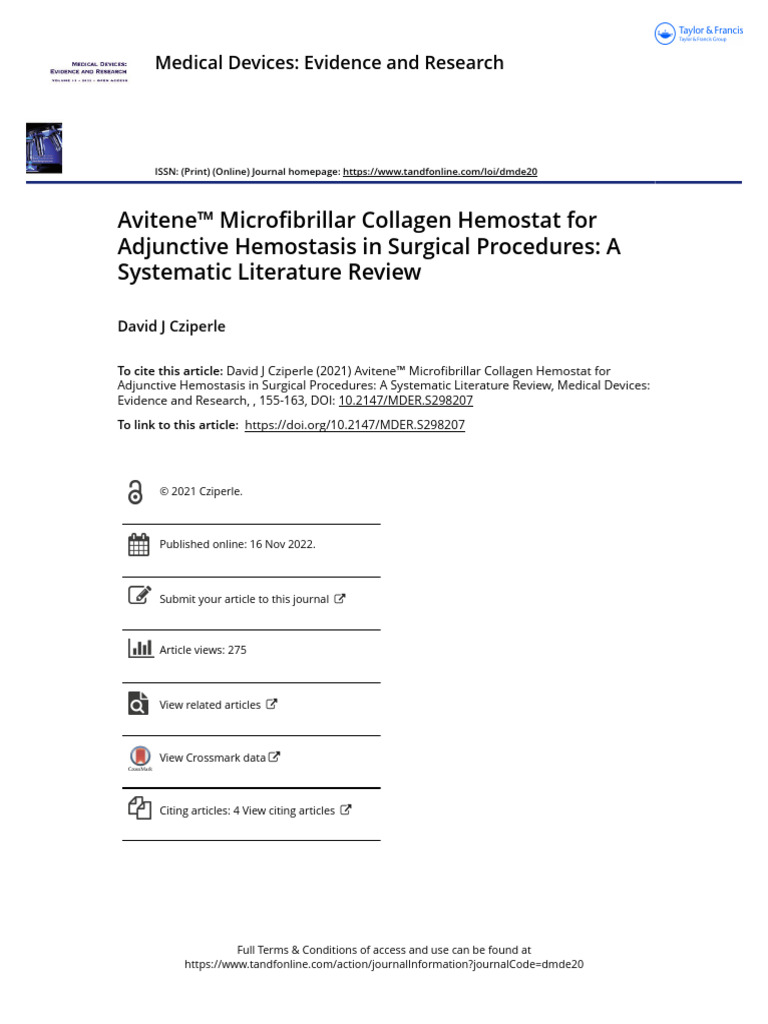 Avitene Microfibrillar Collagen Hemostat for Adjunctive Hemostasis in ...