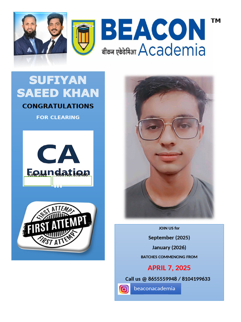 CA Foundation Sufiyan Result | PDF