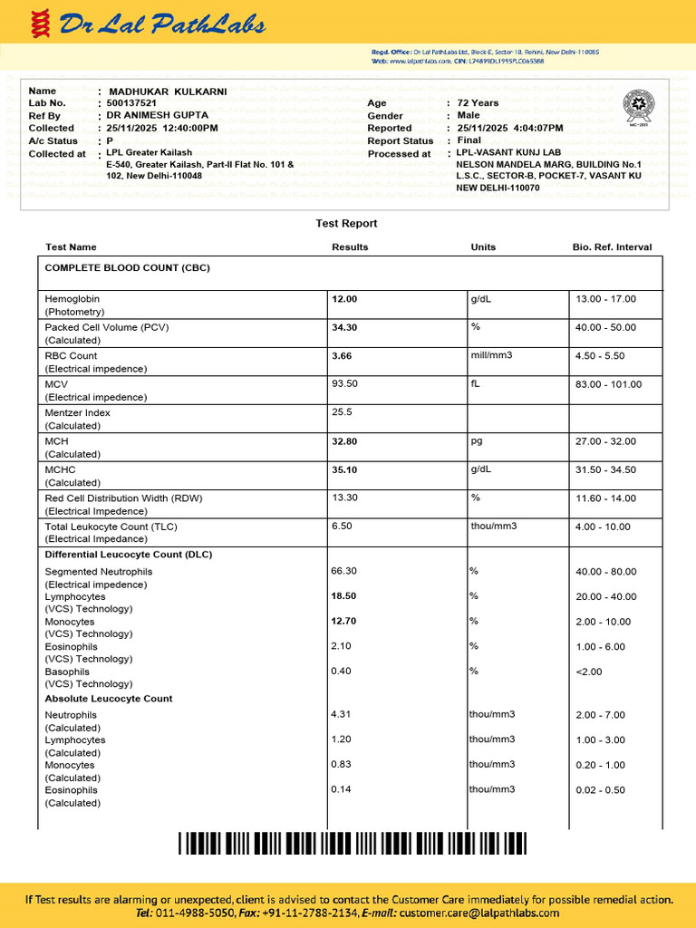 Full Lalpath Report 25-11 | PDF | White Blood Cell | Clinical Pathology