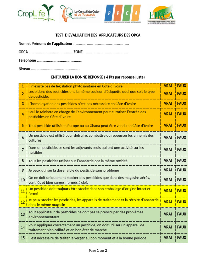 Évaluation des applicateurs de pesticides OPCA | PDF | Pesticide