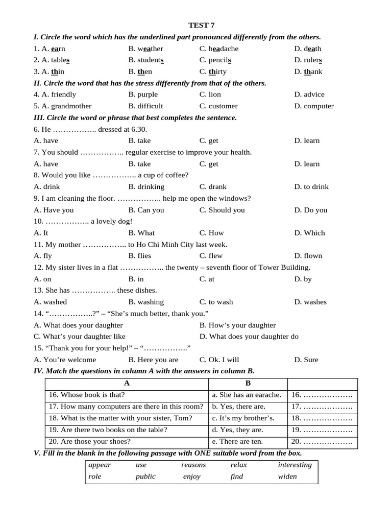 English Language Test Practice | PDF | Linguistics