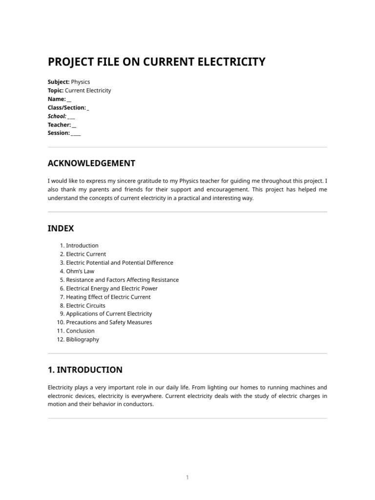 Project File_ Current Electricity | PDF | Electric Current | Electric Power