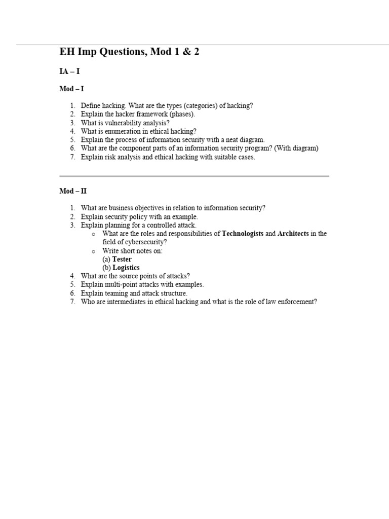 Ethical Hacking Concepts and Frameworks | PDF
